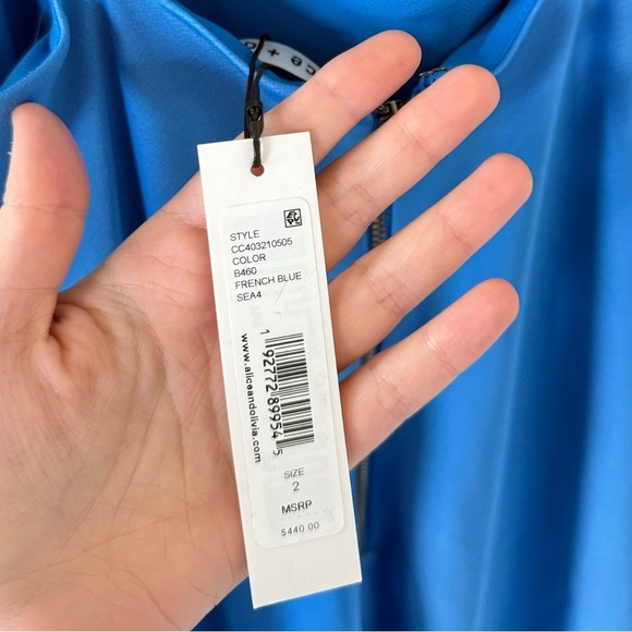 Alice + Olivia NEW Harmony Draped Silk-Satin Midi Slip Dress - Picture 8 of 9